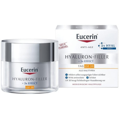 Денний крем для обличчя для всіх типів шкіри Eucerin (Еуцерін) Hyaluron-Filler + 3x Effect SPF30 проти зморшок (89769) 50 мл