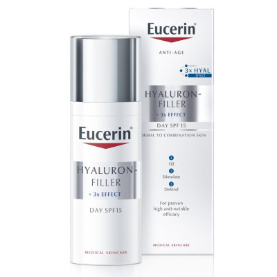 Денний крем для нормальної та комбінованої шкіри обличчя Eucerin (Еуцерін) Hyaluron-Filler SPF15 легкий проти зморшок 50 мл