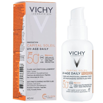 Невагомий флюїд проти ознак фотостаріння шкіри обличчя Vichy (Віши) Capital Soleil UV-Age Daily SPF 50+ 40 мл