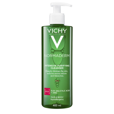 Гель для обличчя та тіла  Vichy (Віши) Normaderm Intensive Purifying для глибокого очищення жирної, схильної до недоліків шкіри обличчя та тіла 400 мл