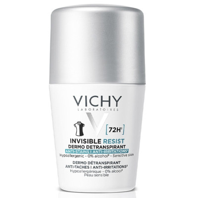 Дезодорант-антиперспірант кульковий Vichy (Віши) 72h Invisible Resist захист від поту та запаху проти жовтих і білих плям на одязі 50 мл
