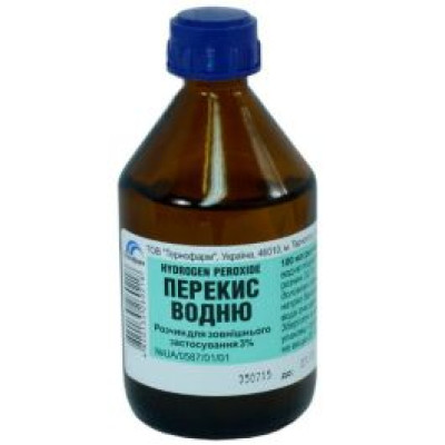 ПЕРЕКИСУ ВОДНЮ РОЗЧИН 3 % розчин для зовнішнього застосування водний флакон 100 мл Юніфарма (Тернофарм)