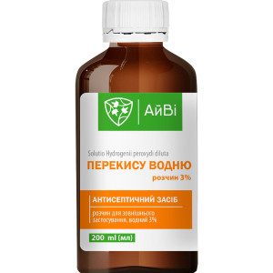 ПЕРЕКИСУ ВОДНЮ РОЗЧИН 3 % розчин для зовнішнього застосування водний 3 % флакон 200 мл - ТМ "АйВі"