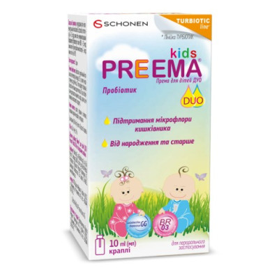 ПРЕМА (PREEMA) ДУО KIDS для дітей краплі для підтримки мікрофлори кишечника пляшечка з піпеткою Пробіотик 10 мл