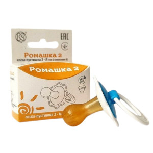 Пустушка (соска) латексна Київгума 2-А Ромашка-2 кругла артикул 070848 з кільцем, 1 шт