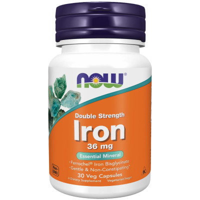 NOW ЗАЛІЗО Iron Double Strength 36 мг бісгліцинат капсули №30