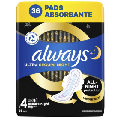 Прокладки ALWAYS Ultra гігієнічні Secure Night (Безпечна ніч) Quatro 36 шт 