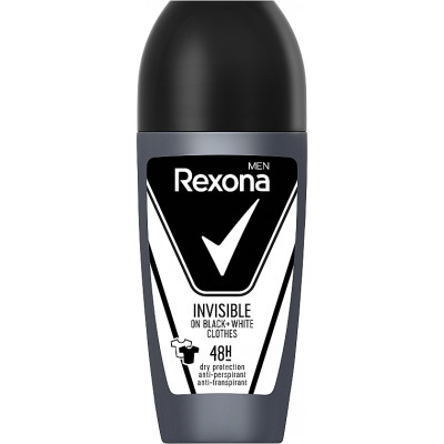 Антиперспірант роликовий Rexona (Рексона)  82h Invisible Black + White Antiperspirant Roll невидимий на чорному та білому одязі для чоловіків 50 мл