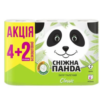 Папір туалетний Снігова Панда Classic 2-шаровий білий 4+2 шт