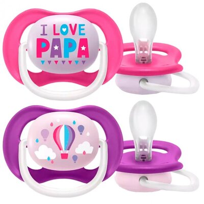 Пустушка (соска) силіконова Philips АВЕНТ (AVENT) Air I love артикул SCF080/04 ортодонтична (6-18 місяців) для дівчаток, 2 шт