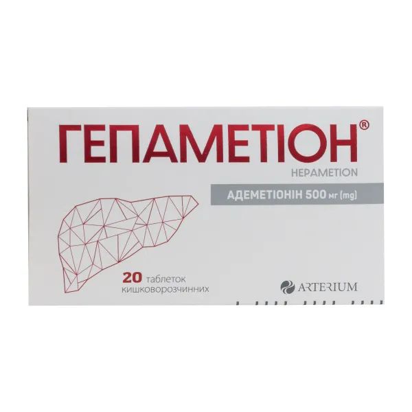 ГЕПАМЕТІОН таблетки кишковорозчинні 500 мг №20 (10х2)