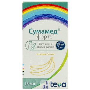 СУМАМЕД ФОРТЕ порошок оральної суспензії зі смаком банану 200 мг/5 мл (600 мг) флакон 15 мл