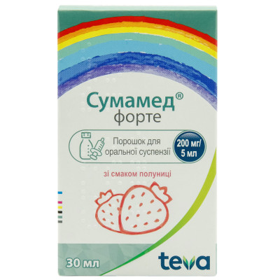 СУМАМЕД ФОРТЕ порошок оральної суспензії зі смаком полуниці 200 мг/5 мл (1200 мг) флакон 30 мл