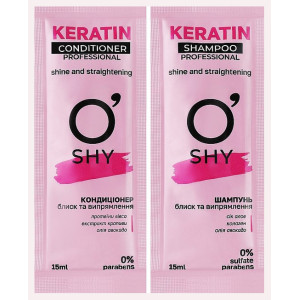 НАБІР Косметики ОШИ (O'SHY) Keratin Блиск і випрямлення волосся Шампунь 15 мл + Кондиціонер 15 мл