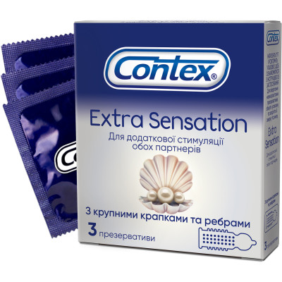 Презервативи латексні з силіконовою змазкою Contex Extra Sensation (з крупними крапками та ребрами) упаковка 3 шт