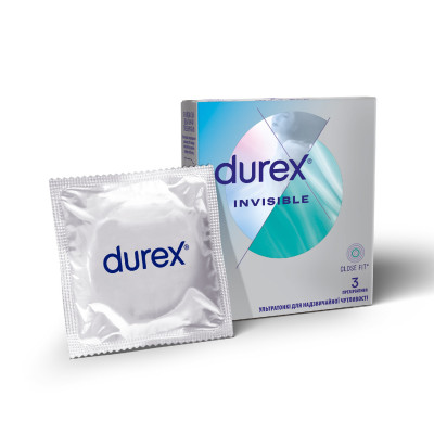 Презервативи латексні з силіконовою змазкою Durex® Inivisible (ультратонкі) упаковка 3 шт