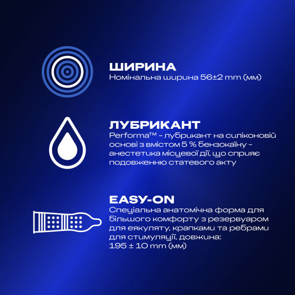 Презервативи латексні з силіконовою змазкою Durex® Dual Extanse (рельєфні з анестетиком) упаковка 3 шт
