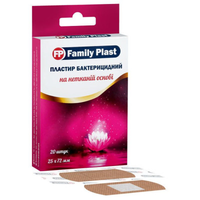Пластир бактерицидний FP Family Plast  25х72мм на нетканій основі, 20 шт
