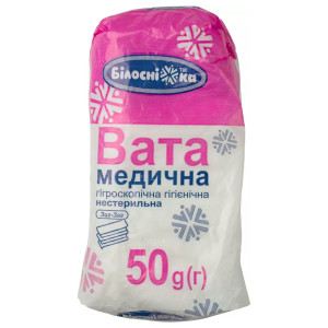 Вата медична БІЛОСНІЖКА нестерильна гігієнічна ЗигЗаг 50 г