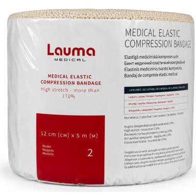 Бинт медичний еластичний Lauma модель 2 Latex Free стрічковий високої розтяжності 5,0мx12см