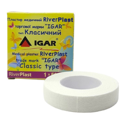 Пластир медичний котушковий ІГАР (IGAR) RiverPlast тип Класичний 1х500см на тканій основі (бавовна) білий 1 шт