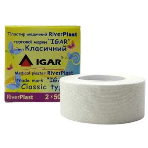 Пластир медичний котушковий ІГАР (IGAR) RiverPlast тип Класичний 2х500см на тканій основі (бавовна) білий 1 шт