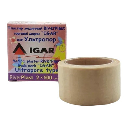 Пластир медичний котушковий ІГАР (IGAR) RiverPlast тип Ультрапор 2х500см на нетканій основі тілесний 1 шт