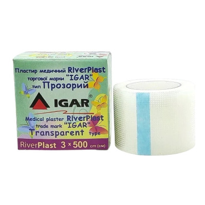 Пластир медичний котушковий ІГАР (IGAR) RiverPlast тип Прозорий 3х500см на полімерній основі (поліетилен) прозорий 1 шт