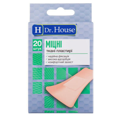 Набір пластирів медичних Dr.House (Доктор Хаус) Міцні 2,3х7,2см бактерицидних на тканій основі, 20 шт