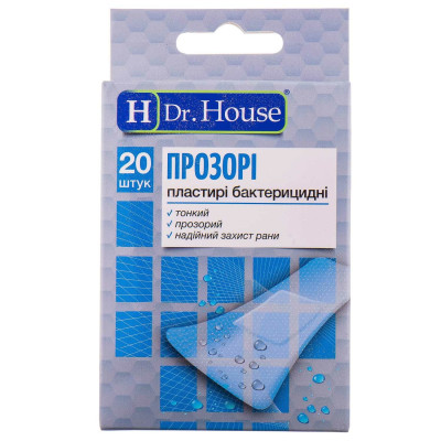 Набір пластирів медичних Dr.House (Доктор Хаус) Прозорі 2,3х7,2см бактерицидних на полімерній основі прозорий, 20 шт