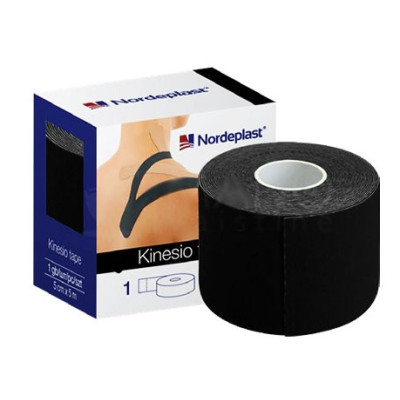 Бинт медичний еластичний (Кінезіо тейп) стрічковий Nordeplast (Нордепласт) 5смх5м адгезивний чорний (шия, тіло, коліна)