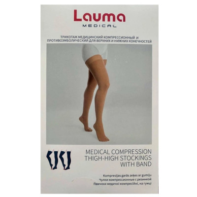 Панчохи компресійні Lauma Medical AG 307 без миска (відкритий носок) з резинкою 2 клас компресії колір натуральний розмір 1К