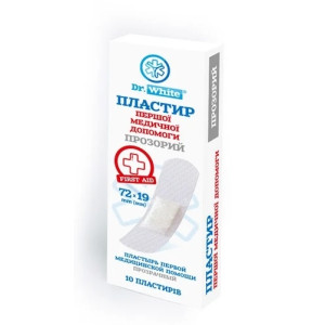Пластир першої мед.допом. Dr.White 19х72 мм прозорий, 10 шт