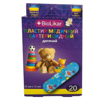 Пластир бактерицидний дитячий Biolikar 25х72мм на нетканій основі, 20 шт