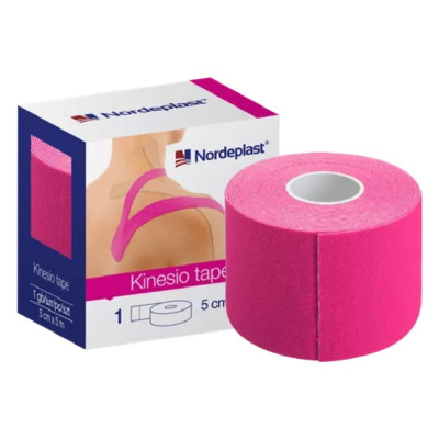 Бинт медичний еластичний (Кінезіо тейп) стрічковий Nordeplast (Нордепласт) 5смх5м адгезивний рожевий (шия, тіло, коліна)