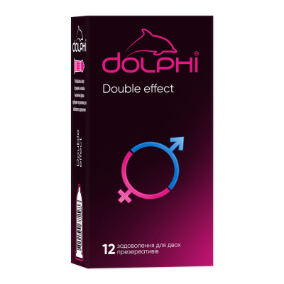 Презервативи латексні ДОЛФІ (DOLPHI) Double effect з ребрами і точками та двома видами змазки: розігріваюча та анестетик упаковка 12 шт