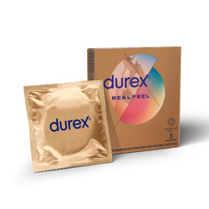Презервативи з синтетичного латексу з силіконовою змазкою Durex® Real Feel (натуральні відчуття) упаковка 3 шт