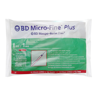 Шприц інсуліновий U-40 BD Micro-Fine Plus 1мл з інтегрованою (нез'ємною) голкою  29G (0.33 x 12.7 мм) 10 шт