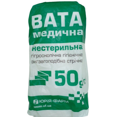 Вата медична ЮРІЯ-ФАРМ нестерильна гігроскопічна гігієнічна ЗигЗаг 50 г