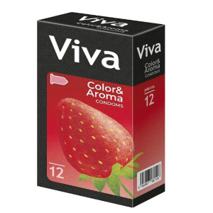 Презервативи латексні з силіконовою змазкою Viva (Віва) Color & Aroma кольорові ароматизовані (полуниця) упаковка 12 шт