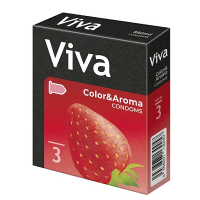 Презервативи латексні з силіконовою змазкою Viva (Віва) Color & Aroma кольорові ароматизовані (полуниця) упаковка 3 шт