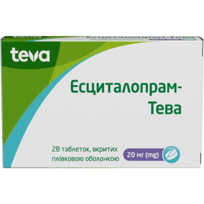 ЕСЦИТАЛОПРАМ-ТЕВА таблетки вкриті плівковою оболонкою 20 мг №28 (14х2)