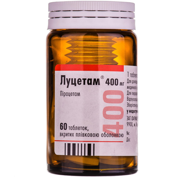 ЛУЦЕТАМ таблетки вкриті плівковою оболонкою 400 мг флакон №60