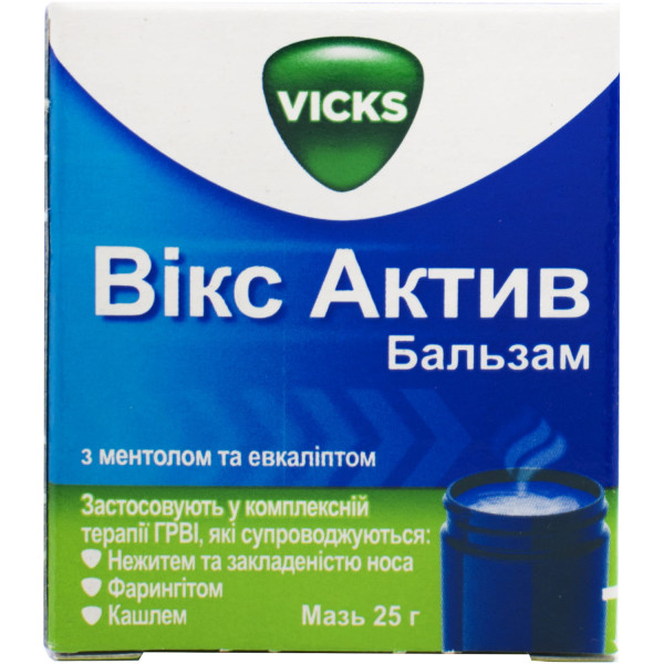 ВІКС АКТИВ БАЛЬЗАМ З МЕНТОЛОМ ТА ЕВКАЛІПТОМ мазь банка 25 г