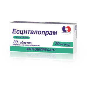 ЕСЦИТАЛОПРАМ таблетки вкриті плівковою оболонкою 20 мг №30 (10х3) Фармацевтична компанія «Здоров`я»