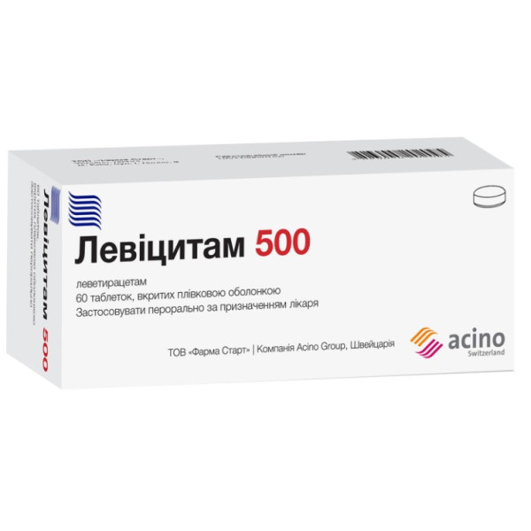 ЛЕВІЦИТАМ 500 таблетки вкриті плівковою оболонкою 500 мг №60 (10х6)