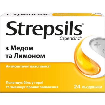 СТРЕПСІЛС З МЕДОМ ТА ЛИМОНОМ льодяники №24 (12х2)