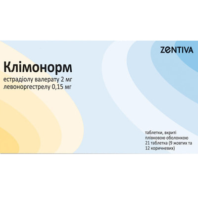 КЛІМОНОРМ таблетки вкриті оболонкою №21 (табл .2 мг №9 + табл. 2мг / 0,15мг №12) 