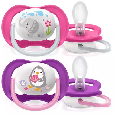 Пустушка (соска) силіконова Philips АВЕНТ (AVENT) Animal артикул SCF080/08 ортодонтична (6-18 місяців) для дівчаток, 2 шт