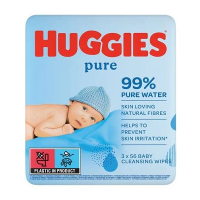 Дитячі вологі серветки HUGGIES (Хагіс) Pure для для новонароджених №168 (56x3) 2+1